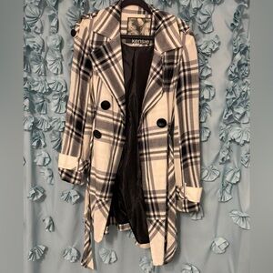 Kensie Black and White Trench Coat Timeless Plaid Design